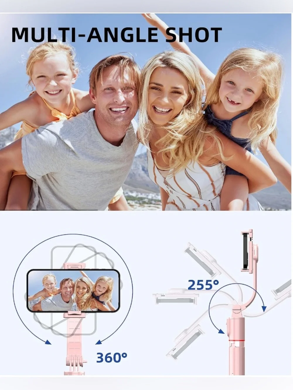✨NIB✨ Pink Bluetooth Selfie Stick Tripod with Remote - Portable Phone Mount